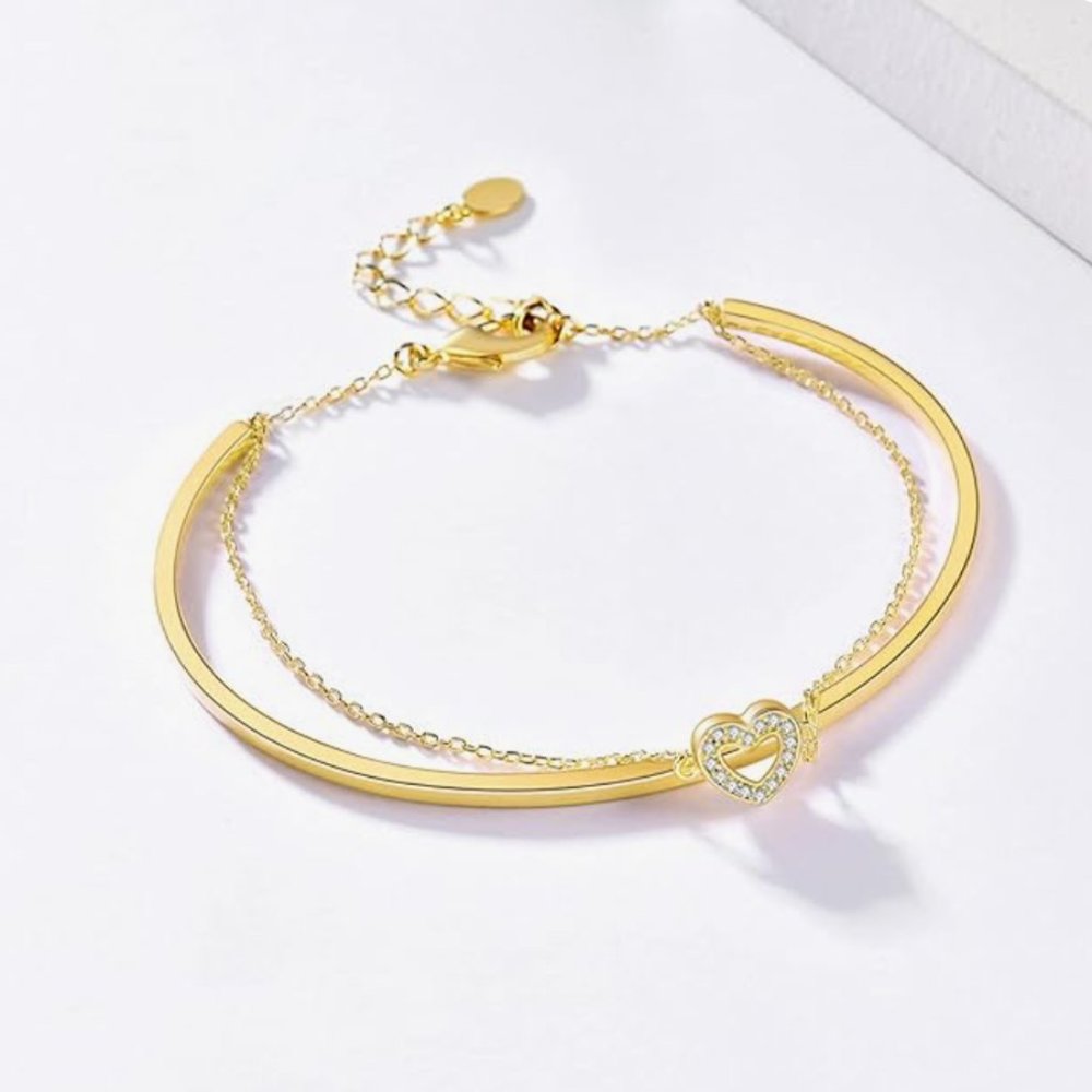 14K Gold Plated  Heart Double Bracelet